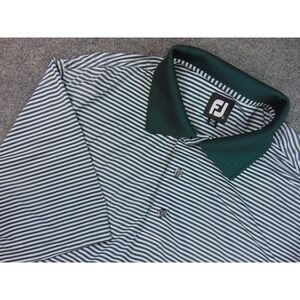 Footjoy Shirt Mens Large Green White Stripe Golf Polo Performance Performance
